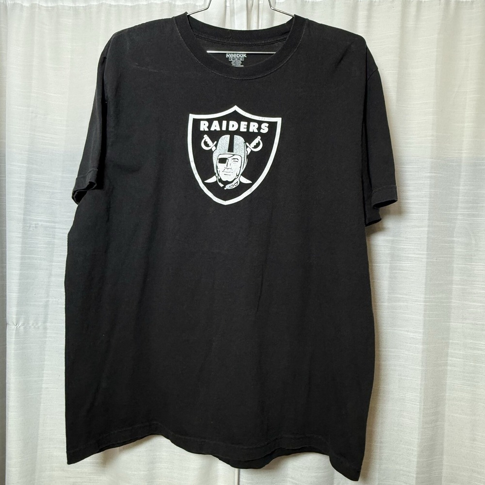 Reebok T Shirt Men 2XL Oakland Raiders Logo Cotton Black Solid